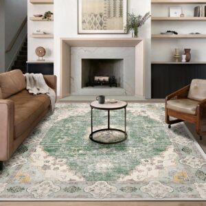 9x12 Area Rug Soft Floral Rugs Printed Washable Rugs Non-Slip Stain Resistant Indoor Carpet Area Rugs 9x12 Living Room and Dining Room Green