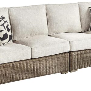 Signature Design Ashley Beachcroft Outdoor Left & Right Arm Facing Wicker Patio Loveseats, Brown & Beige