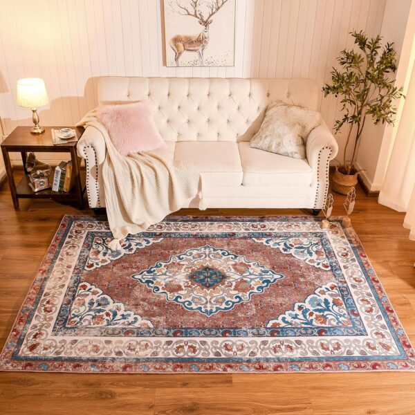 Chicrug 5x8 Area Rugs for Living Room, Grey Memory Foam Rugs for Bedroom, Vintage Distressed Floral Medallion Print Indoor Floor Carpet Rug for Bedside Dining Room Decor - Image 5