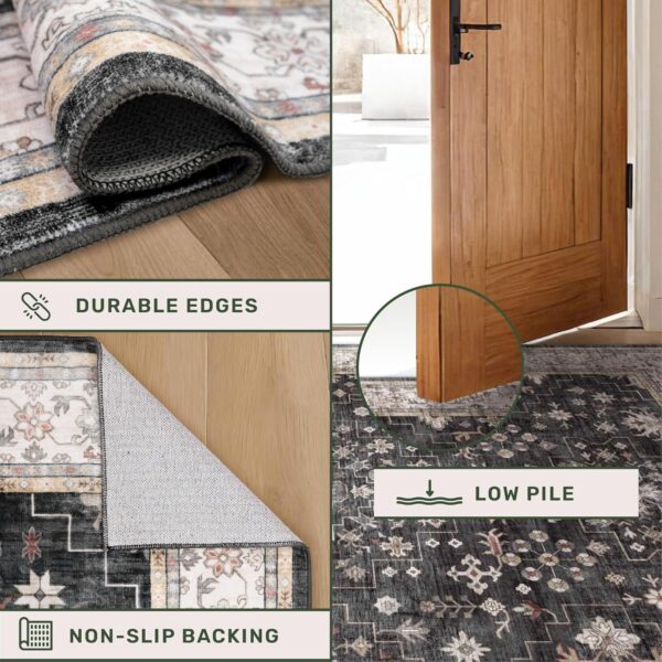 Dining Room Rugs for Under Table - Black Rug for Living Room, Soft Low Pile Carpet for Bedroom, Washable 8x10 Area Rug - Modern Boho Design, Non-Slip Rug Perfect for Cozy Spaces (8x10 Charcoal/Black) - Image 7