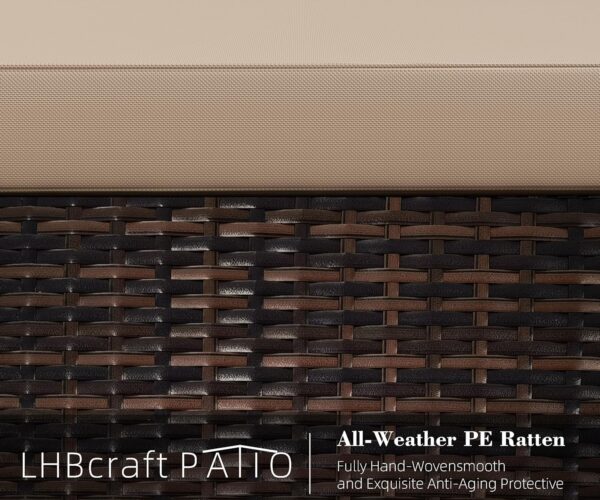 Balcony Furniture 5 Piece Patio Conversation Set, PE Wicker Rattan Outdoor Lounge Chairs with Soft Cushions 2 Ottoman&Glass Table for Porch, Lawn-Brown Wicker (Brown) - Image 3