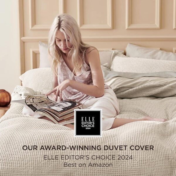 Bedsure Cotton Duvet Cover Queen Size - 100% Cotton Waffle Weave Beige Duvet Cover, Soft and Breathable Queen Duvet Cover Set for All Season (Queen, 90"x90") - Image 2