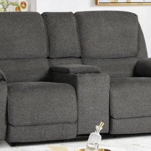 KIGOTY Reclining Sofa, 2 Seater Manual Recliner Sofa with Cup Holders, Manual Reclining Loveseat Home Theater Seating Sofa Couch Sets for Living Room, Dark Gray