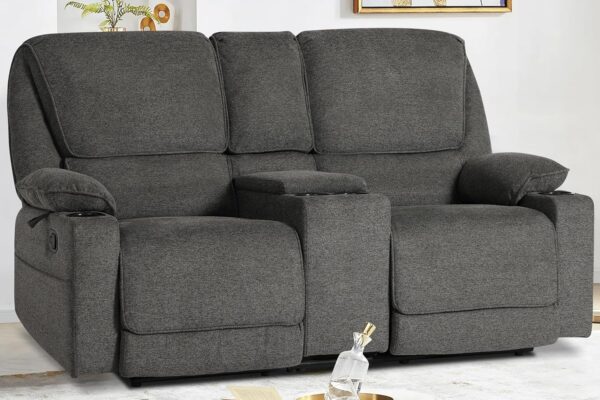 KIGOTY Reclining Sofa, 2 Seater Manual Recliner Sofa with Cup Holders, Manual Reclining Loveseat Home Theater Seating Sofa Couch Sets for Living Room, Dark Gray