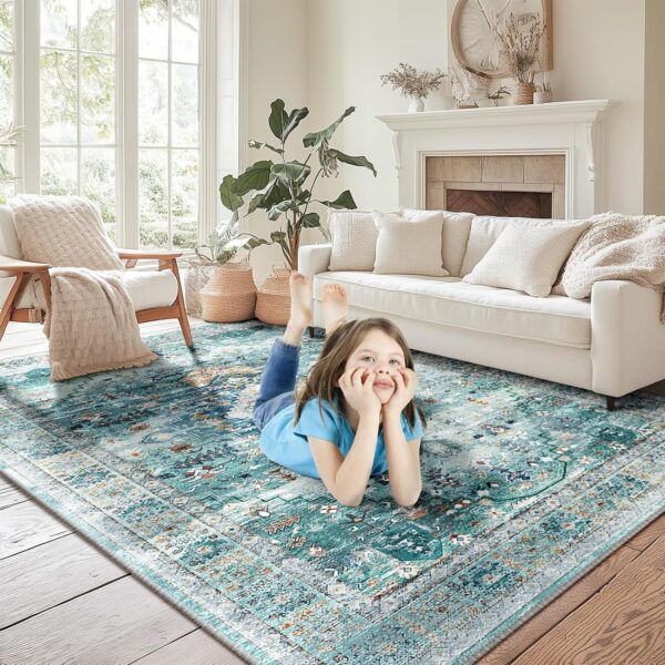 BESTSWEETIE Area Rug 8x10 Rugs for Living Room 8 x 10 Washable Rugs Non Slip Vintage Boho Living Room Rugs for Bedroom Dining Room, Distressed Pattern Carpet, Green - Image 5