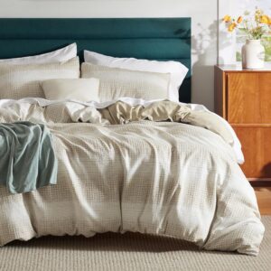 Bedsure Duvet Cover King - Waffle Weave Textured Striped Duvet Cover Set, 50% Recycled Polyester, Soft Breathable Bedding Comforter Cover with 2 Pillowcases for All Season, Linen Like, King 104"x90"