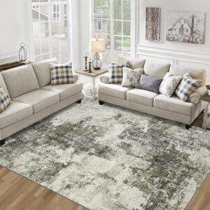 Area Rug Living Room Rugs: 5x7 Washable Rug with Anti-Slip Backing Non-Shedding Stain-Resistant Foldable Modern Abstract Carpet for Bedroom Dining Room Nursery Home Office (Gray)