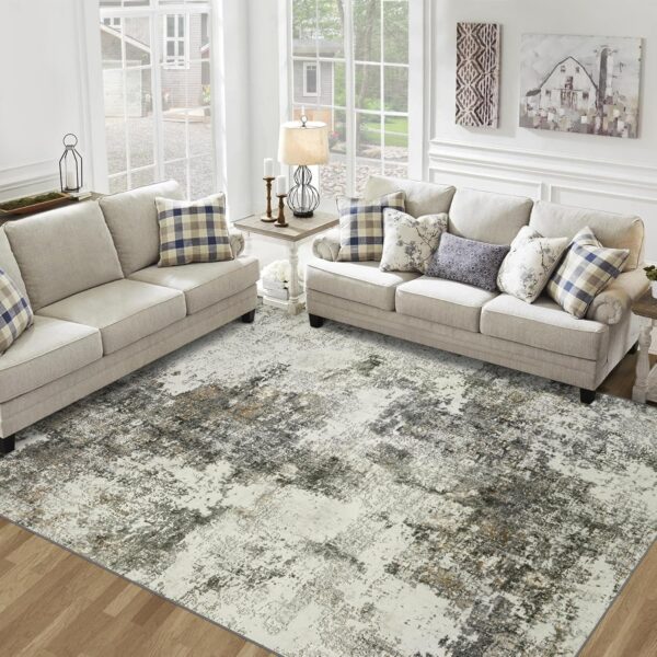 Area Rug Living Room Rugs: 5x7 Washable Rug with Anti-Slip Backing Non-Shedding Stain-Resistant Foldable Modern Abstract Carpet for Bedroom Dining Room Nursery Home Office (Gray)