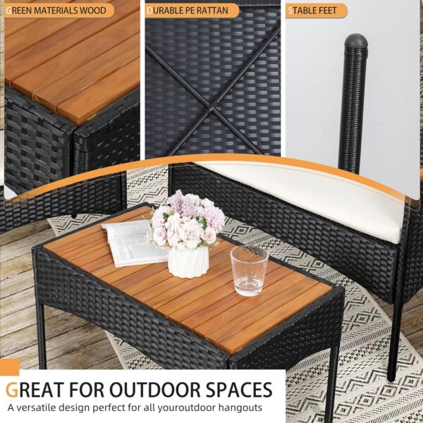 Shintenchi 4-Piece Patio Furniture Set, Outdoor Wicker Patio Conversation Furniture Set with Cushions and Wooden Tabletop for Paito Lawn Backyard, White Cushion - Image 5