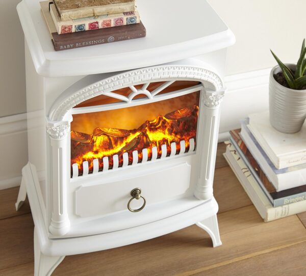 Hamilton Indoor Compact Freestanding Electric Fireplace Space Heater - Realistic 3-D Wood Burning Flame (Winter White) - Image 2