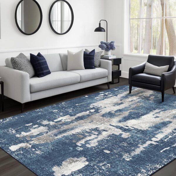 Area Rugs 5x7 for Living Room Bedroom Machine Washable Modern Abstract Soft Large Blue Rugs with Non Slip Backing, Floor Carpet for Dining Room - Image 3