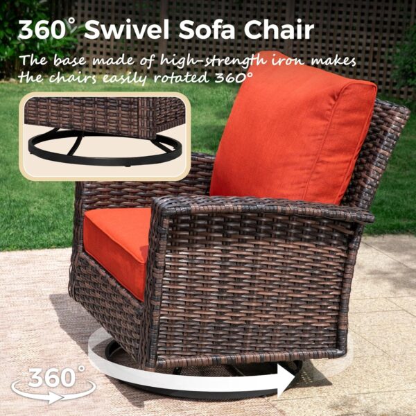 6-Piece Patio Furniture Set, Oversized Outdoor Wicker Sofa with Swivel Chairs and Coffee Table, Sectional Rattan Outdoor Conversation Set for Poolside Backyard Deck, Red - Image 2