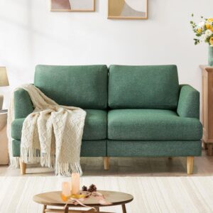 Deep Seat Loveseat Sofa, 65" Mid Century Modern Couches for Living Room, Small Couches for Small Spaces Love Seat Sofa Couches with Wooden Legs, Bedroom Small Couch, Green