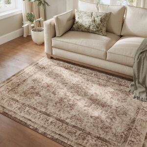 SONGMICS HOME Area Rug, 5x7 ft Living Room Rug, Non-Slip Carpet, Farmhouse Style Rug, Home Decor, for Bedroom, Kitchen, Entryway, Dining Room, Machine Washable, Cappuccino Beige UTAR085K01
