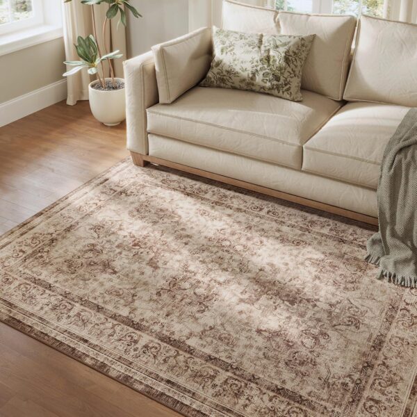 SONGMICS HOME Area Rug, 5x7 ft Living Room Rug, Non-Slip Carpet, Farmhouse Style Rug, Home Decor, for Bedroom, Kitchen, Entryway, Dining Room, Machine Washable, Cappuccino Beige UTAR085K01