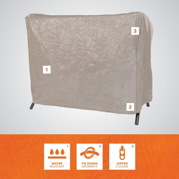 MODERN LEISURE 2-Seater Patio Outdoor Swing Cover - Waterproof and Weather-Resistant Fabric - Furniture Protection Perfect for Patio, Deck, and Porch - 87" L x 64" W x 66" H - Khaki - Image 3