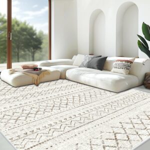 Area Rug Living Room Rugs 8x10 - Large Soft Boho Geometric Rugs, Non-Slip Foldable Washable Rugs Non Shedding Morden Indoor Floor Carpet for Living Bedroom Office Dining Room (Brown,8' x 10')