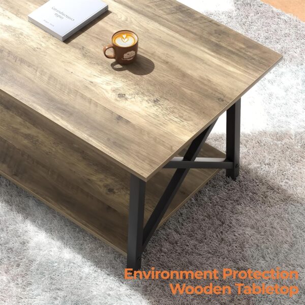 GreenForest Coffee Table with Storage, 39inch Modern Coffee Tables for Living Room, X-Frame Design Farmhouse Coffee Table Space Saving Living Room Tables, Easy Assembly, Grey Wash - Image 6