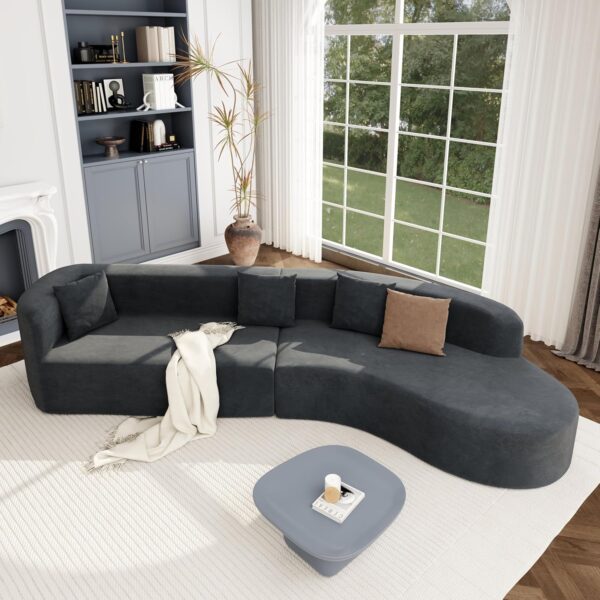 Merax Modern Minimalist Large 2-Piece Sectional Curved Chenille Sofa with 3 Pillows and High-Density Foam for Luxurious Comfort and Seamless, for Living Room, Bedroom, Grey - Image 3