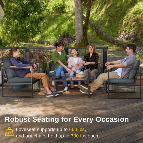 EAST OAK Courtyard Patio Furniture Set, 4-Piece Outdoor Patio Set with Sofa, Removable & Washable Deep Seating Cushion, Tempered Glass Table, Outside Patio Conversation Sets, Black & Dark Grey - Image 2