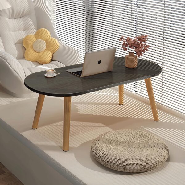 Small Coffee Table Low Table Solid Wood Sturdy Floor Table Desk for Sitting on The Floor, Storage and Living Room Furniture，Natural Wood，24inch (Round Black, 24 * 16inch) - Image 4