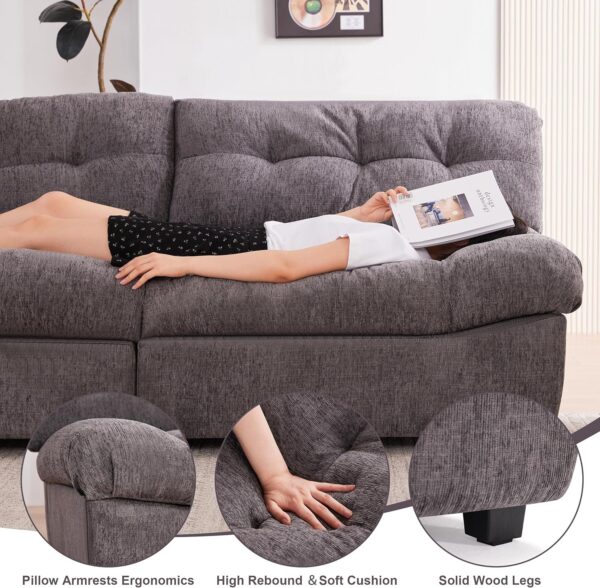 80" Chenille Cloud Deep Seat Overstuffed Couches for Living Room, Cozy Comfy Cloud Sofa with Solid Wood Frame, Modern Loveseat Sofa Couch for Small Spaces, Pillow-Designed Armrest Sleeper Sofa… - Image 4