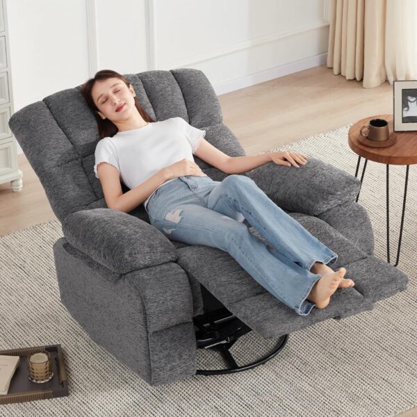 WILLOVE Swivel Recliner Chair, 360° Oversized Rocker Recliner Chair, Manual Lazy Boy Recliner Chair Nusery Glider, Extra Wide Rocking Recliner Chairs for Adults Single Sofa Grey - Image 5