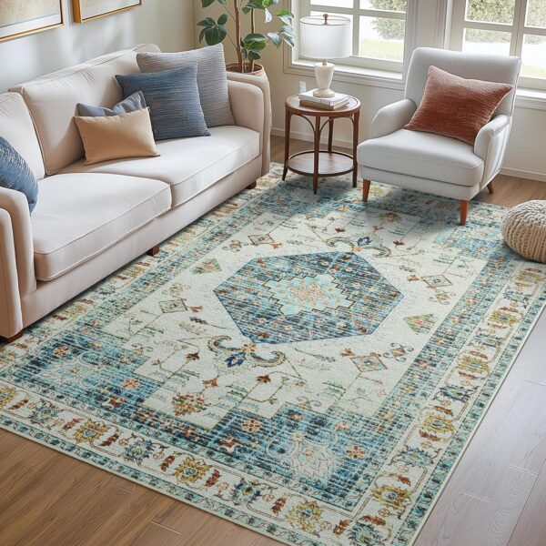 Area Rugs for Living Room, Area Rugs 4x6 for Bedroom, Comfortable and Soft Fabric, TPR Non-Slip Backing, Sturdy Sewn Edges, 4 x 6 Large Washable Carpet
