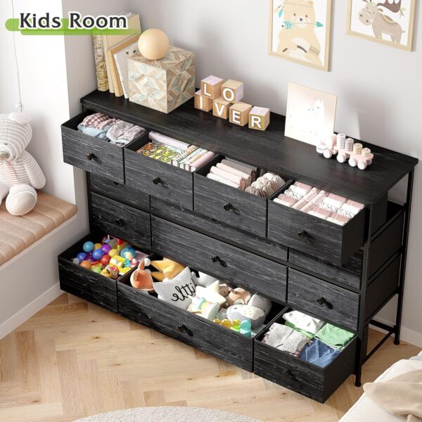 EnHomee Black Dresser, Dresser for Bedroom, Dresser with 13 Storage Drawer, Dressers & Chests of Drawers for 55" TV, Black Dresser for Bedroom, Long Dresser for Closet, Entryway - Image 5
