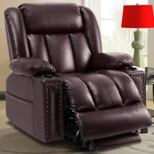 Triple Motor Large Power Lift Recliner Chair for Elderly with Heat and Massage, Lay Flat Lift Chairs for Seniors Infinite Position, Extended Footrest, USB Ports, Cup Holder, Dark Brown