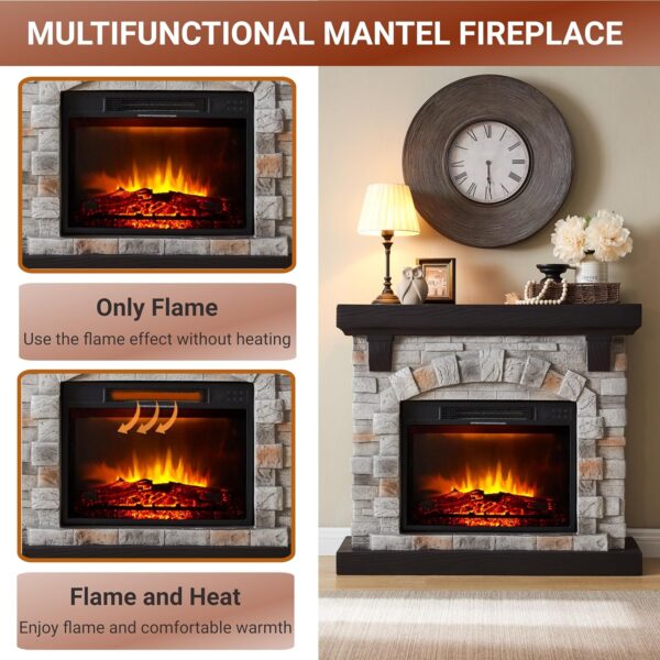 Electric Fireplace with Mantel, 40”W Faux-Stone Fireplace Mantel，Tall Fire Place Heater Freestanding with LED Flame for Living Room Bedroom, 40”Wx12”Dx35”H, Gray - Image 4