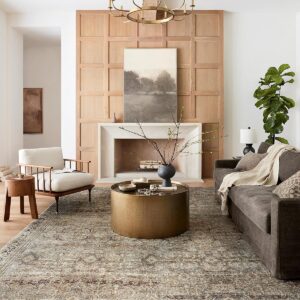 Loloi LAYLA Collection, LAY-03, Olive / Charcoal, 9'-0" x 12'-0", .13" Thick, Area Rug, Soft, Durable, Vintage Inspired, Distressed, Low Pile, Non-Shedding, Easy Clean, Printed, Living Room Rug