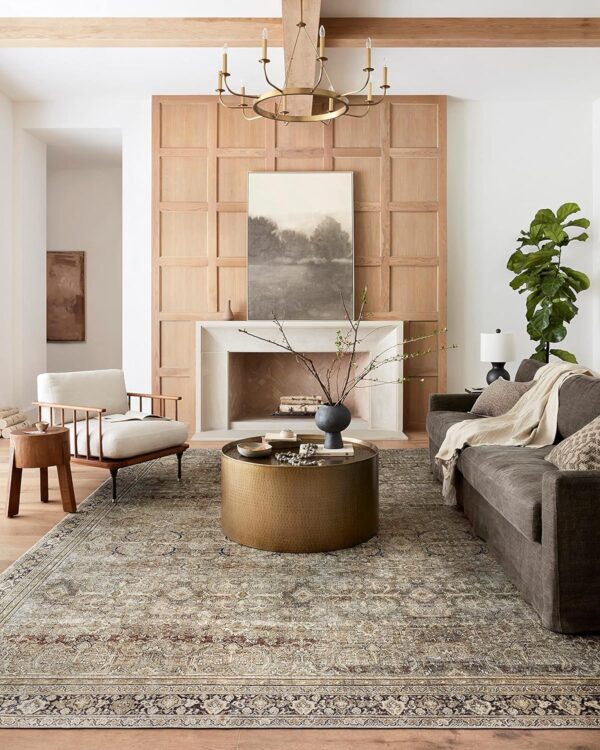 Loloi LAYLA Collection, LAY-03, Olive / Charcoal, 9'-0" x 12'-0", .13" Thick, Area Rug, Soft, Durable, Vintage Inspired, Distressed, Low Pile, Non-Shedding, Easy Clean, Printed, Living Room Rug