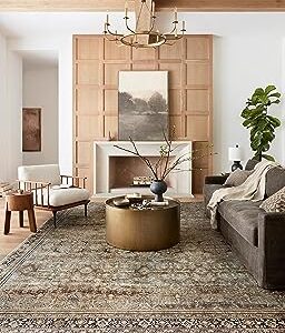 Loloi LAYLA Collection, LAY-03, Olive / Charcoal, 9'-0" x 12'-0", .13" Thick, Area Rug, Soft, Durable, Vintage Inspired, Distressed, Low Pile, Non-Shedding, Easy Clean, Printed, Living Room Rug