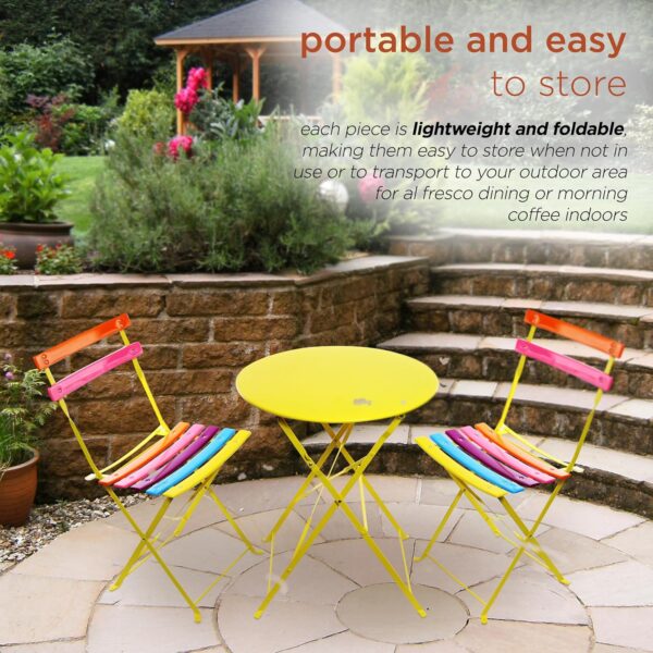 Alpine Corporation Indoor/Outdoor 3-Piece Bistro Set Folding Table and Chairs Patio Seating, Rainbow - Image 5