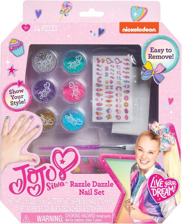 JoJo Siwa Razzle Dazzle Nail Art Decorating Kit, Kids Manicure Set with Adhesive Tabs, Brush, Stickers, Nail File and Glitter, Kids Toys for Ages 6 Up by Just Play - Image 6