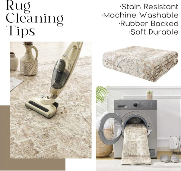 Boho Neutral Living Room Rug 5x7 Washable Vintage Rustic Earth Tone Modern Farmhouse Style Easy to Clean Stain Resistant Area Rugs for Dining Room,Light Tan Brown and Beige - Image 3