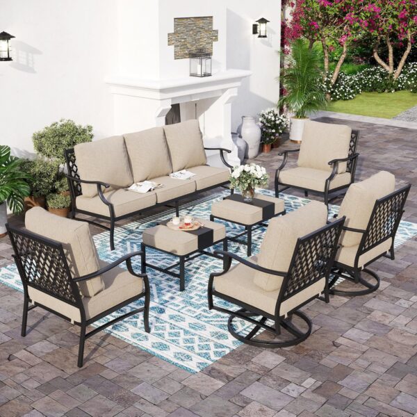 7 Piece Outdoor Patio Furniture Sets Metal Modern Outoor Patio Conversation Set with 5.75" Extra Thick Cushion for Deck Backyard