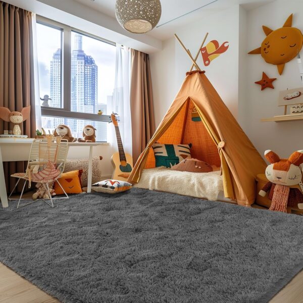 Zentavio Grey Area Rug for Living Room Bedroom 4x6 Soft Fluffy Fuzzy Furry Shaggy Aesthetic Carpet Plush High Pile Floor Throw Rug for Nursery Kids Room Dorm Room - Image 7