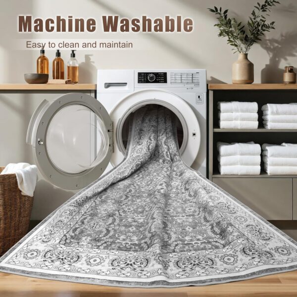 8x10 Area Rugs for Living Room: Vintage Boho Floral Print Rug, Ultra Thin Stain Resistant Washable Rug, Large Soft Non Slip Foldable Carpets for Bedroom Dining Room Office Nursery - Grey - Image 2