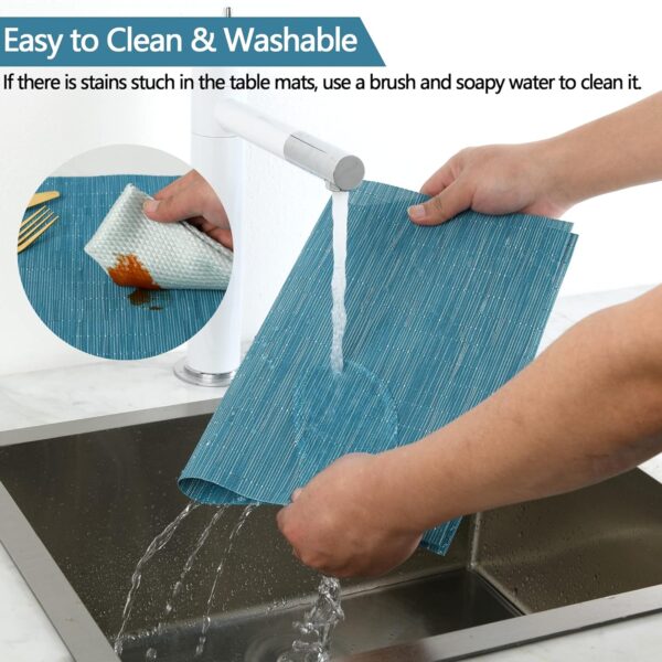 Vinyl Placemats Set of 8 - Washable Easy Clean Place Mats - Heat Resistant PVC Table Placemats - Table Mats for Dining Table 17x12 Inch (Sky Blue Turquoise, 8) - Image 2