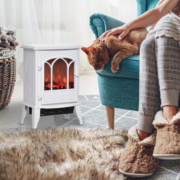 HOMCOM 22" Electric Fireplace Stove, Freestanding Fire Place Heater with Realistic Logs and LED Flame, Adjustable Temperature, Overheat Protection, 750W/1500W, White - Image 2