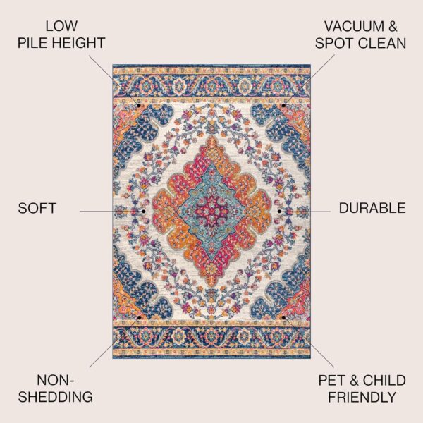 JONATHAN Y BMF106A-8 Bohemian Flair Boho Vintage Medallion Blue/Multi 8 ft. x 10 ft. Area-Rug, Vintage, Easy-Cleaning, for Bedroom, Kitchen, Living Room, Non Shedding - Image 3