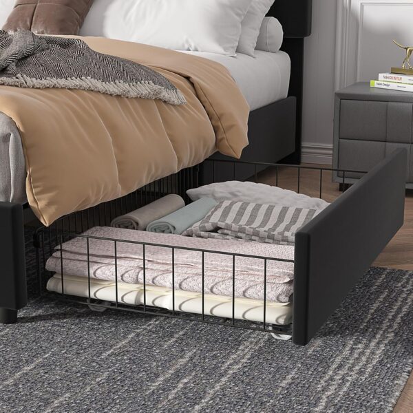VECELO Queen Size Upholstered Bed Frame with 4 Drawers and Adjustable Headboard, Velvet Platform Storage Bedframe Mattress Foundation, Wooden Slats Support, No Box Spring Needed, Black - Image 5