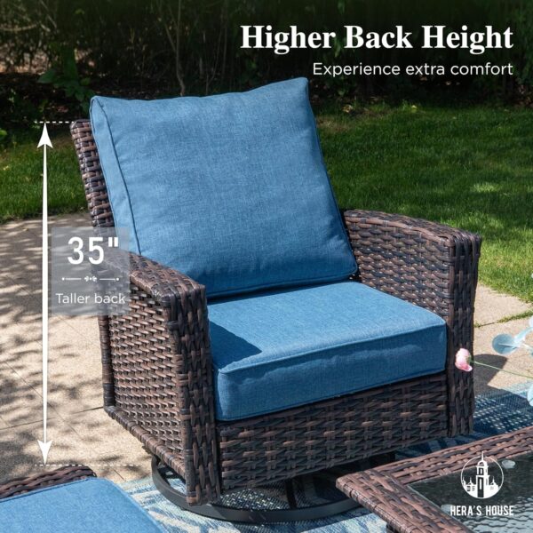 HERA'S HOUSE 6-Piece Wicker Patio Furniture Sets with High Back Swivel Chair, Oversized Outdoor Sectional Conversation Set for Garden Backyard, Navy Blue - Image 3