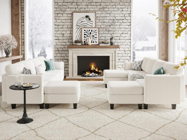 Modular Sectional Sofa, 6 Seat Comfy Modular Sofa Couch with High Density Memory Foam, Modern U Shaped Sectional Sofa, Convertible U Shaped Sofa Couch for Living Room, Beige - Image 2