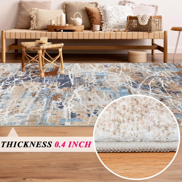 Modern Abstract Area Rug, 5x7 Washable Rugs for Living Room Bedroom Office Floor Rug Dining Room Indoor Accent Rugs, Soft Thin Throw Rug Floor Carpet for Kids Pet (Blue/Brown/Multi) - Image 3