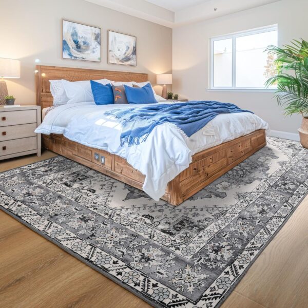 Noahas Grey 6x9 Area Rugs for Living Room, Vintage Machine Washable Rug,Low Pile Print Large Rug with Rubber Backing Non-Slip Carpet for Bedroom,Kitchen,Dining Room,Home Office,Home Decor - Image 4