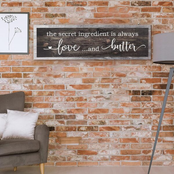 Jetec The Secret Ingredient Is Always Love and Butter Sign Funny Wood Kitchen Sign Funny Farmhouse Wall Kitchen Decor Rustic Kitchen Wall Decoration, 15.7 x 4.7 Inch(Brown) - Image 6