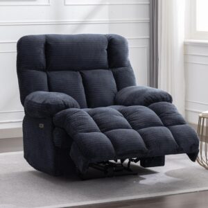 Oversized Power Recliner Chairs for Adults, Electric Reclining Chairs for Big Man, Soft Fabric Overstuffed Single Recliners Chair for Living Room, Theater Seating Chair with USB Charging Port, Blue